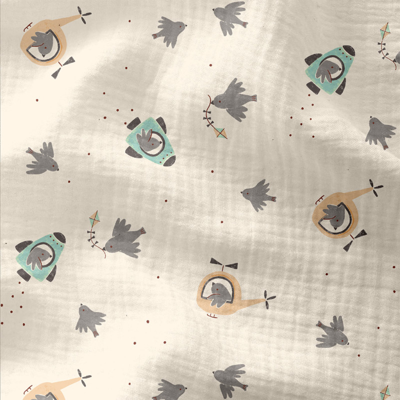 Printed Double Gauze KIMYZA2 Ecru / Green